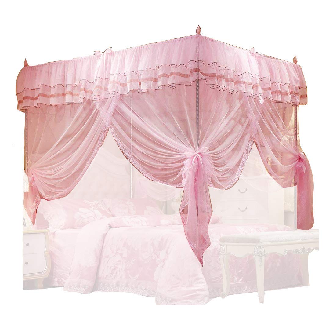 FARMER KING MAT Pink 47" W*78" L*82"*H, 4 Corners Post Canopy Bed Curtain for Girls Boys & Adults, Princess Bedroom Decoration, Royal Luxurious Cozy Drape Netting, Cute Princess Bedroom Decoration 1