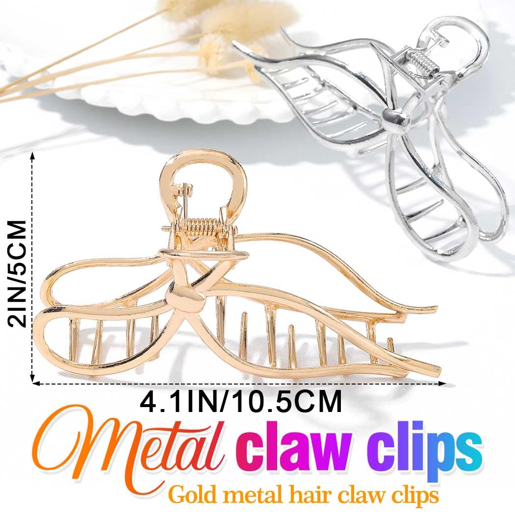 BARTOSI Bow Claw Clip Gold Metal Hair Clips Medium Hair Jaw ClIps Stylish Hair Accessories for Women and Girls (Pack of 2) - Image 2