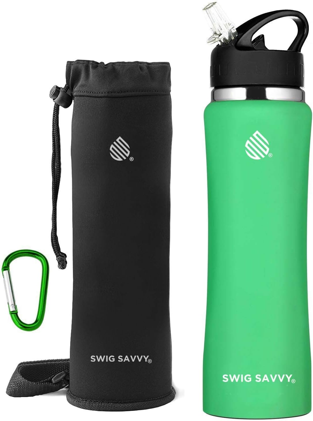 Swig SavvyStainless Steel Water Bottle, BPA-Free Vacuum Insulated Double Walls, Wide Mouth Design with Carrying Sleeve Pouch, 950ml, Aqua Fresh