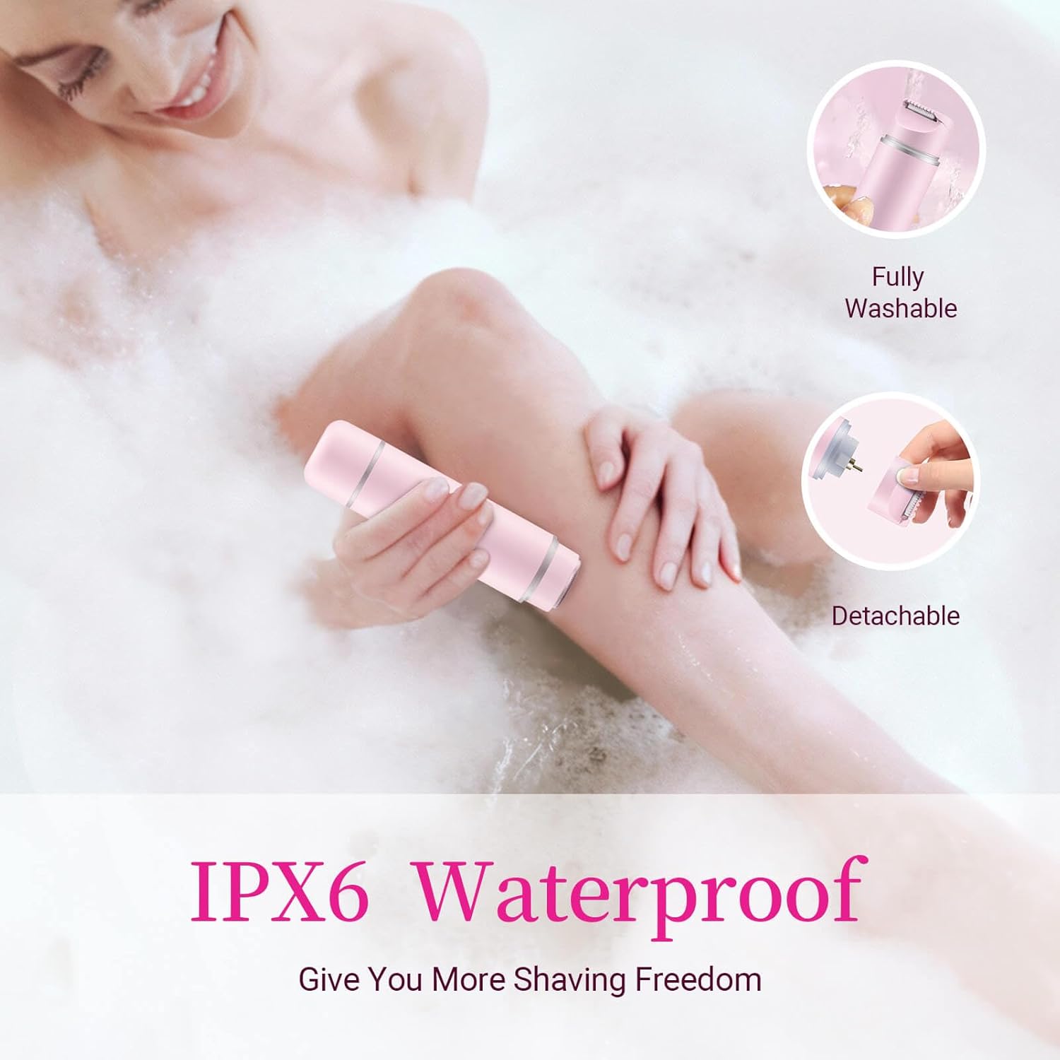 Bikini Trimmer for Women, 2-in-1 Electric Razor & Pubic Hair Trimmer, IPX6 Waterproof Bikini Shaver with 0.1-4 mm Combs, USB Charge, Painless Electric Shaver for Women Legs Underarms Face (Pink)