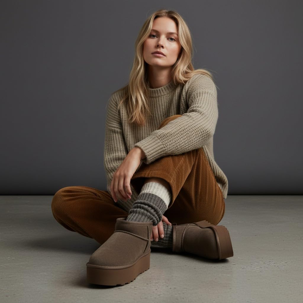 CUSHIONAIRE Hippy Women’s Platform Ankle Boots – Genuine Suede, Faux Fur Lining, Cozy Winter Slip-On Design, Comfortable Footwear with Wide Widths Available: 8 Taupe