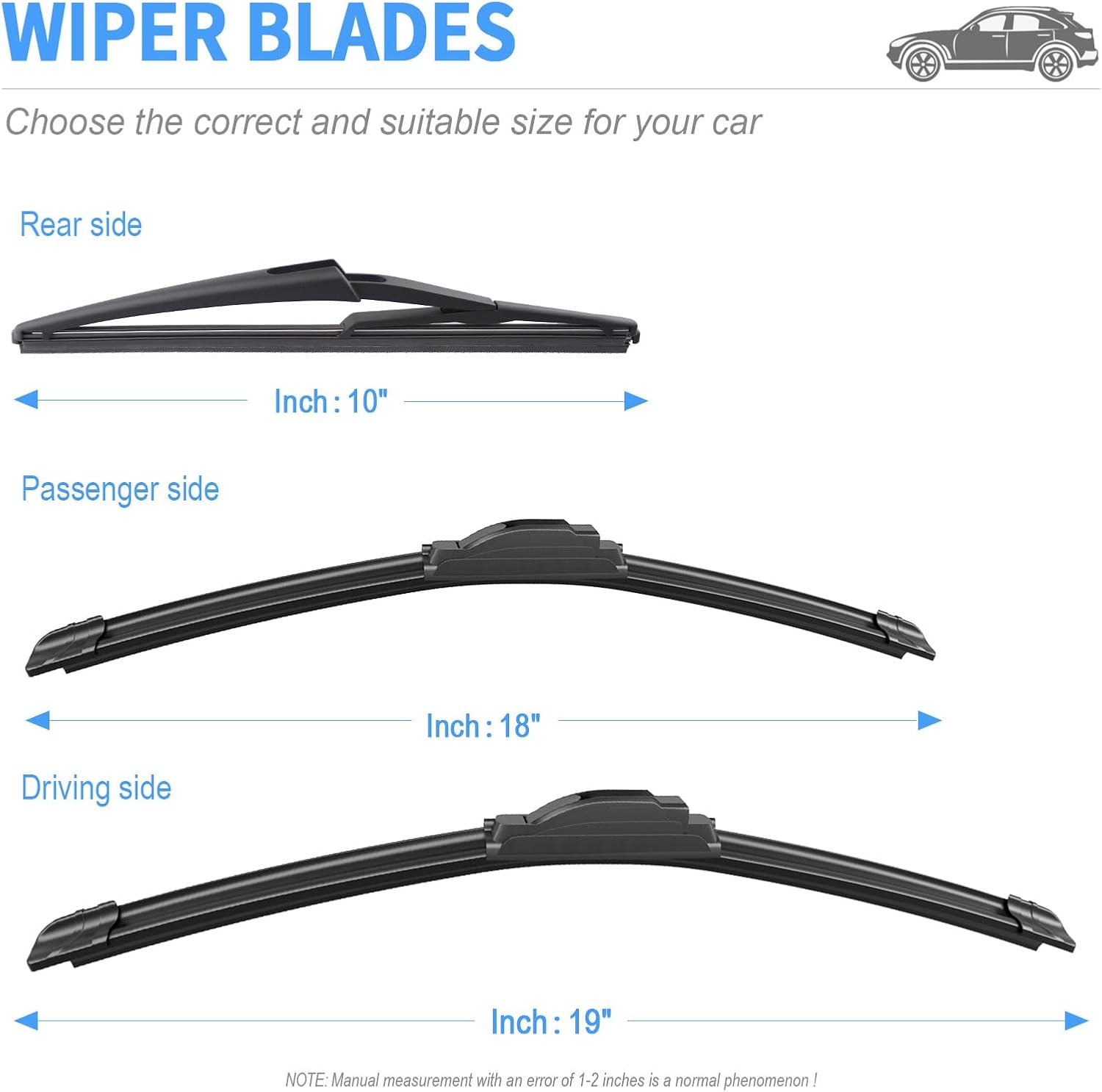 Gavimnal® 19"+18"+10" Silicone Wiper Blades Replacement For Mini Cooper R50 R53 2005-2006 R56 2007-2012,All-Season Front Rear Windshield Wiper Blades(Set of 3)