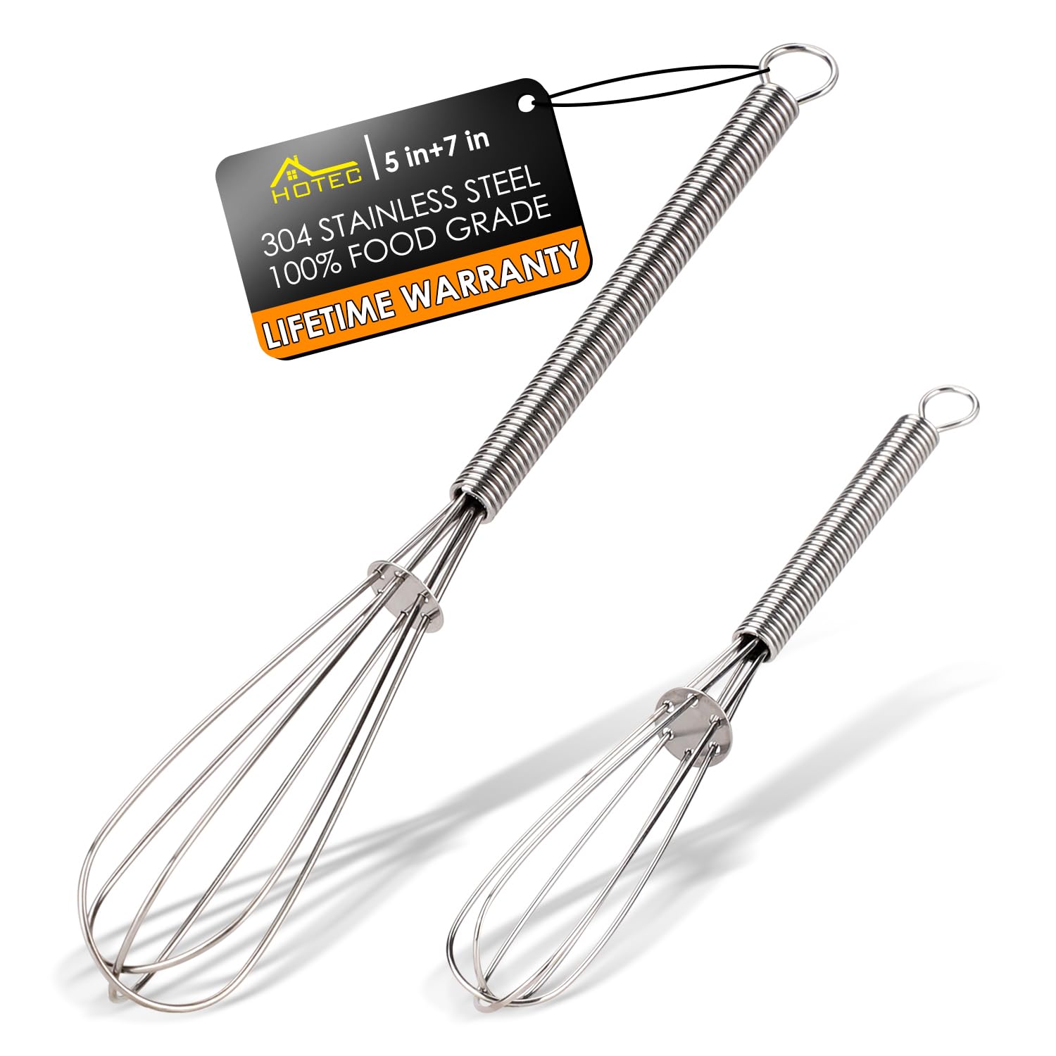 HOTEC Mini Whisks Set of 2-5“, 7” Anti-Rust 304 Stainless Steel Small Whisk