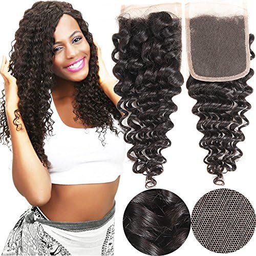 VRHOT 8 inch Lace Closure Deep Wave 4x4'' Free Part Lace Closure Brazilian Virgin Remy Human Hair 100% Unprocessed Natural Color Soft Silky Hair Products for Black Women 8''-20'' (8 inch)