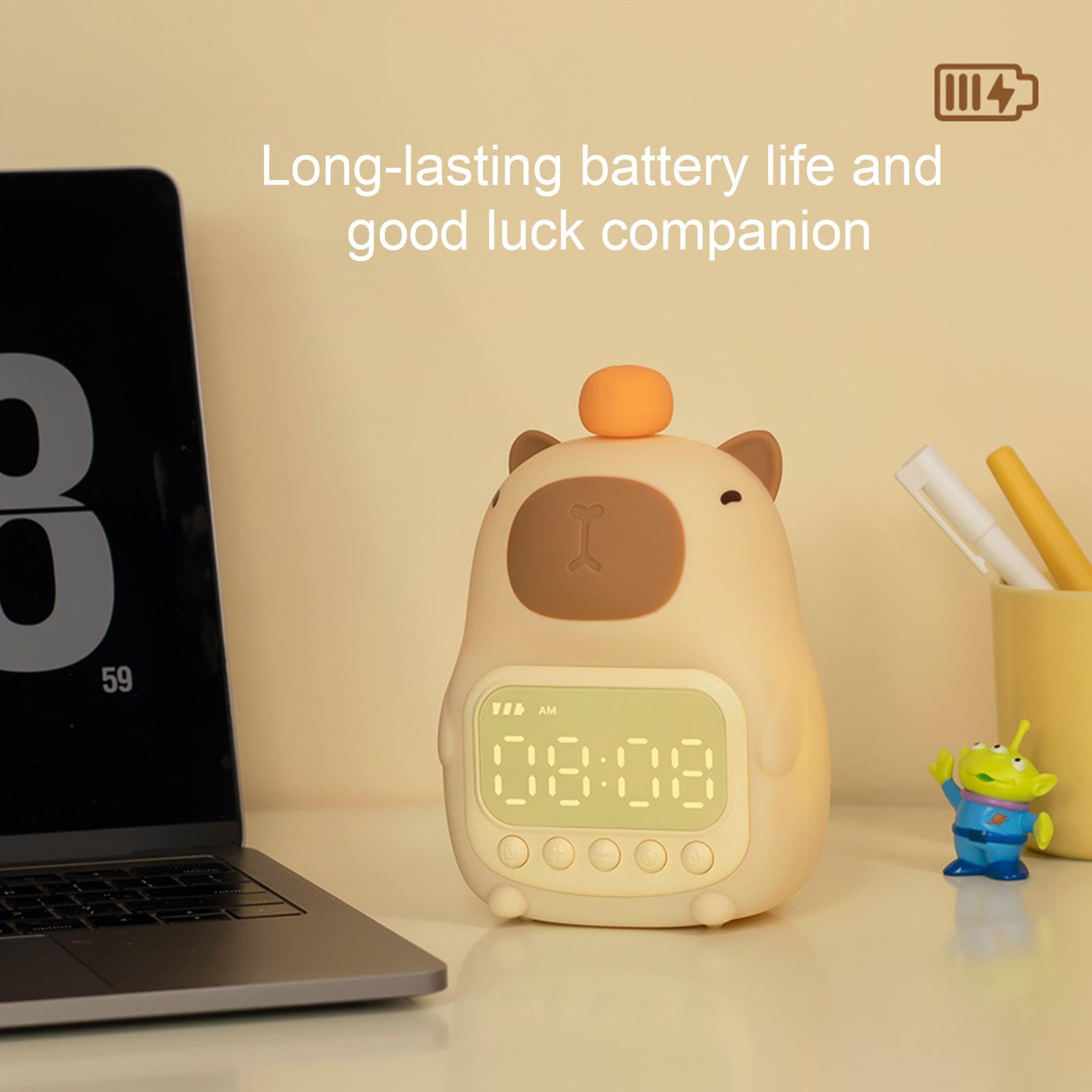 Wecker Capybara – Wecker aus Silikon, Capybara, Nachtlicht, wiederaufladbar, dimmbar, LED-Lampe, Meerschweinchen, niedlicher Wecker, Wecker für Nachtlicht, Vista Capybara, Digitaluhr,