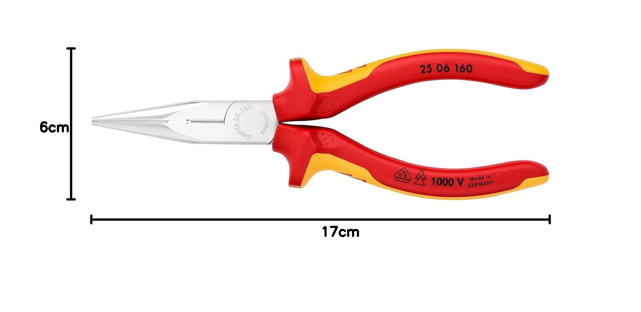 Knipex Pince demi-ronde avec tranchant (pince radio) chromée isolées par gaines bi-matière, certifiées VDE 160 mm, 25 06 160