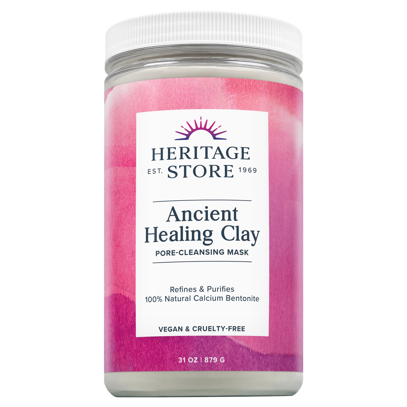 Heritage Store Ancient Healing Clay Pore-Cleansing Mask | Refines & Purifies with 100% Natural Calcium Bentonite | 31oz