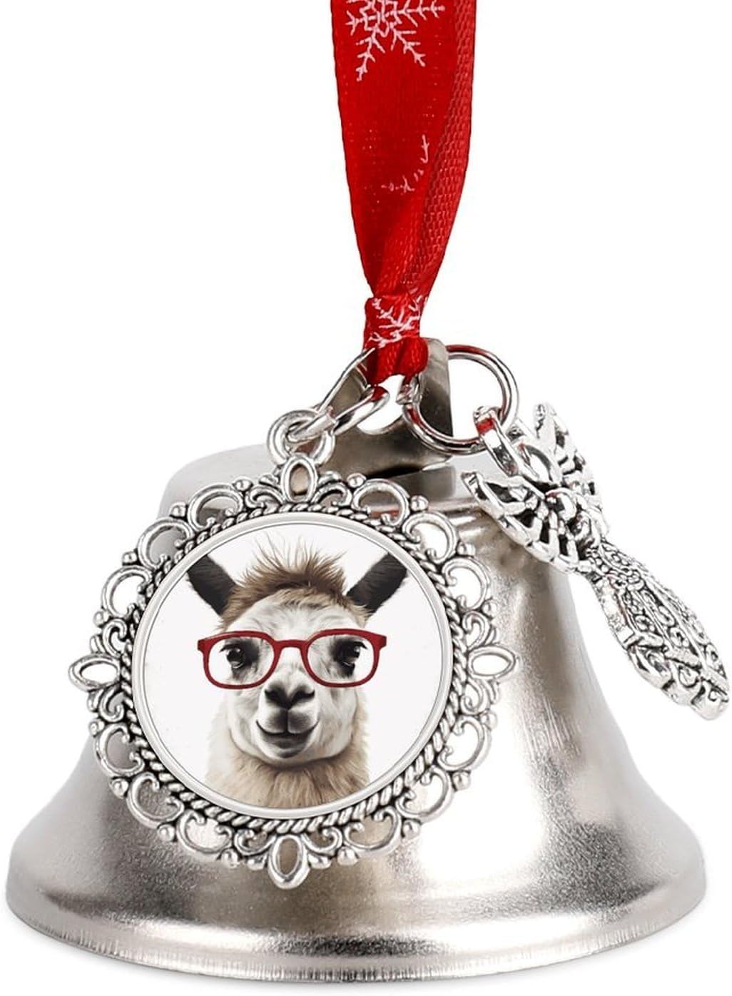 Llama with Glasses Christmas Bells Ornaments Tree Jingle Bells Decors Xmas Silver Bell Hanging Decoration Pendants for Weddings Parties Christmas Wreaths
