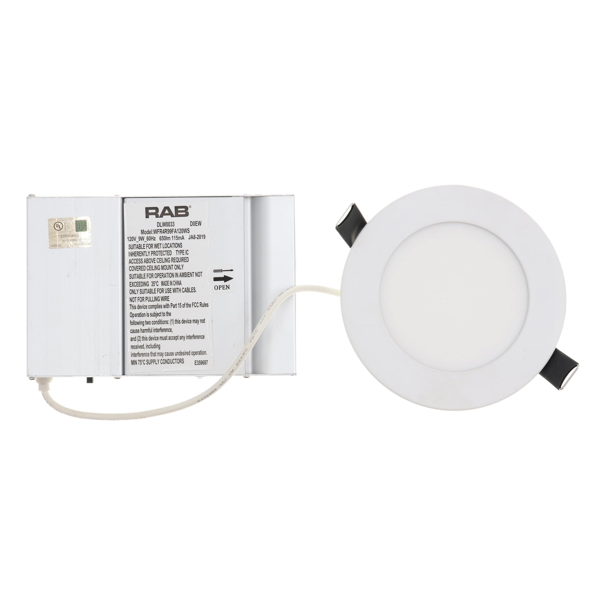 RAB WFR4R99FA120WS LED Downlight Fixture, Adjustable Color Temp, 120V, 4-Inch, White