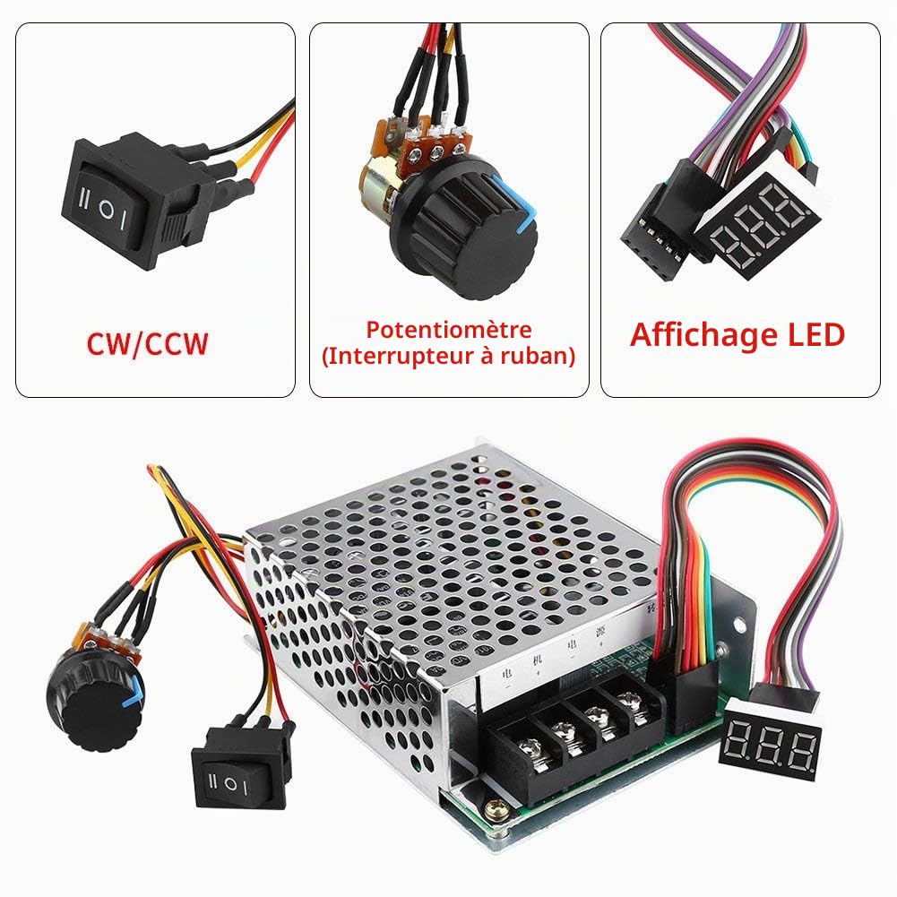 DC 10-55V 40A PWM Régulateur de Vitesse Moteur à Courant Continu Interrupteur Avant Arrière, Contrôleur de Vitesse de Moteur