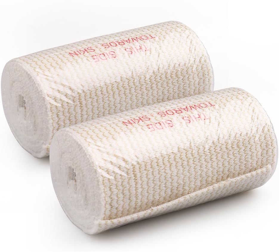 LotFancy Cotton Elastic Bandage Wrap, (4 Inches Wide x 15 Feet), 2PCS Cotton Compression Bandages with Hook-and-Loop Closure on Both Ends, Support & First Aid for Sports, Medical, and Injury Recovery : Health & Household
