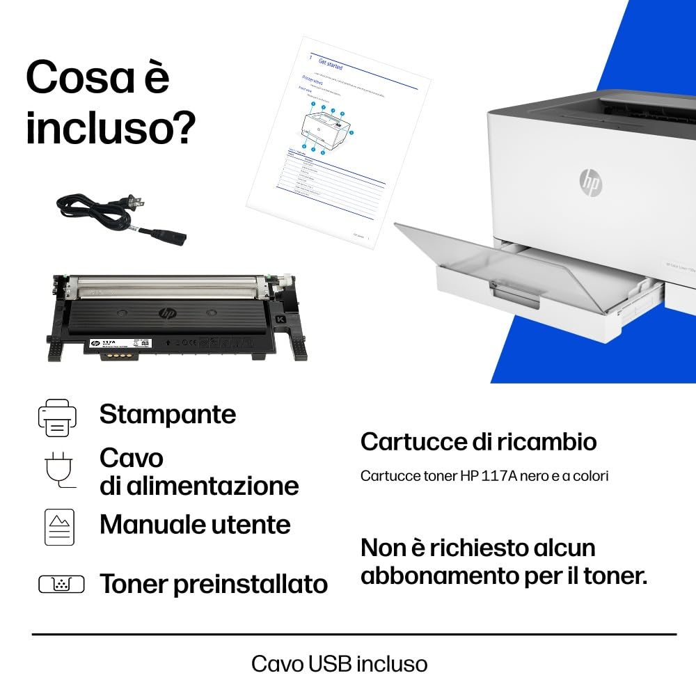 HP Color LaserJet 150nw Stampante A4 a Colori, Stampa Manuale Fronte/Retro, 18 ppm, USB, Wi-Fi, Ethernet, LCD