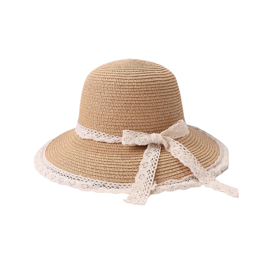 Straw Sun Hat Foldable Packable Summer Beach Hat Crochet Hat Sun Protection Hat for Women Girls (C-Khaki)