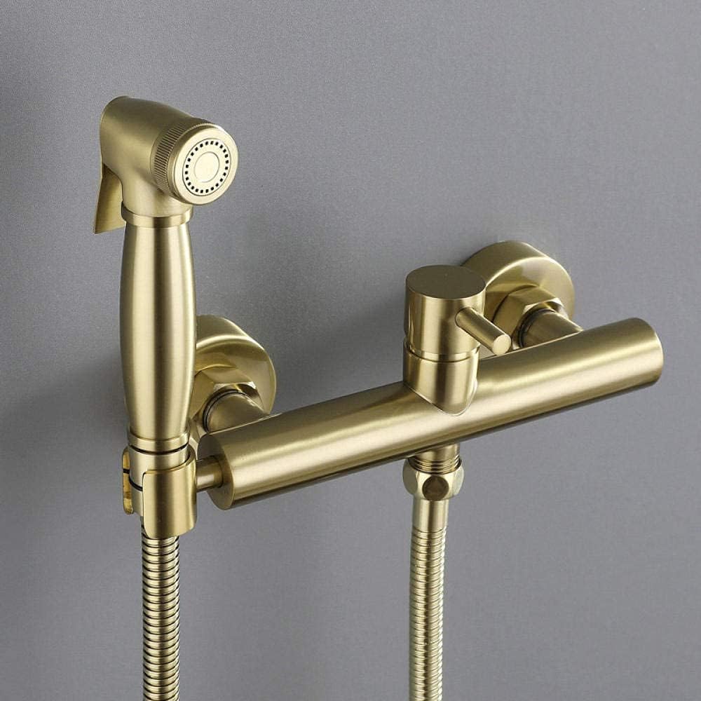 Toilet Bidet Sprayer Brushed Gold Bathroom Brass Bidet Faucet Wall Mounted Cold and Hot Water Mixer Bidets Tap Handheld Bidet Sprayer Kit E Stable Interface (E)