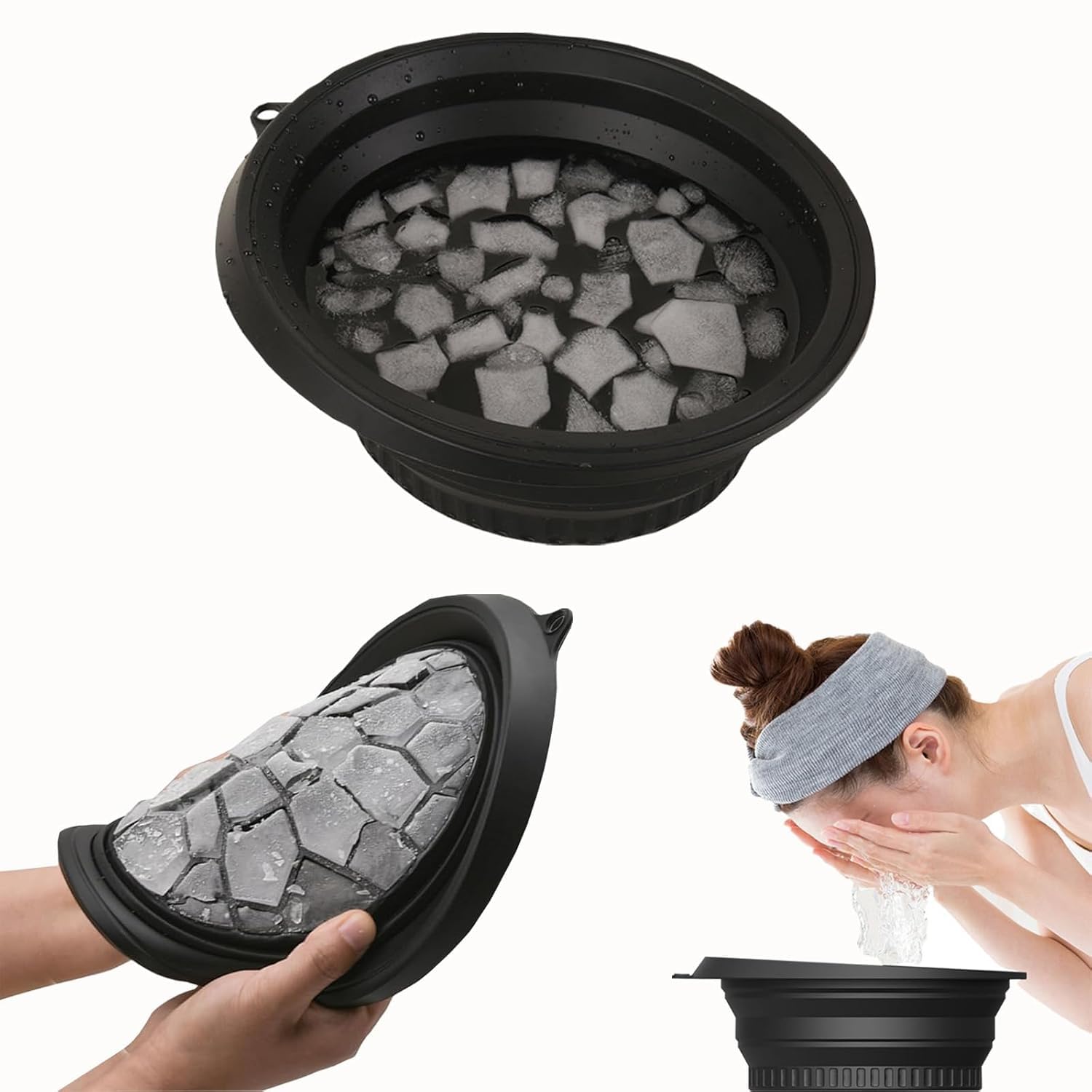 Ice Face Bowl with Built-in Ice Tray | Collapsible Silicone Facial Ice Bath Bowl for Skin Tightening, Pore Minimizing & Puffiness Relief | Cold Therapy Face Dunk Bowl for Home Spa & Travel-image-29