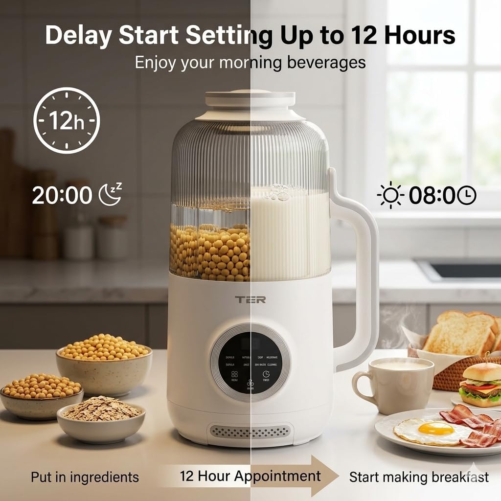 10 in 1 Nut Milk Maker Machine, 40oz Homemade Soy, Almond, Oat, Coconut, Plant Based,Juice and Non Dairy Beverages, Automatic Soy Milk Machine(White)