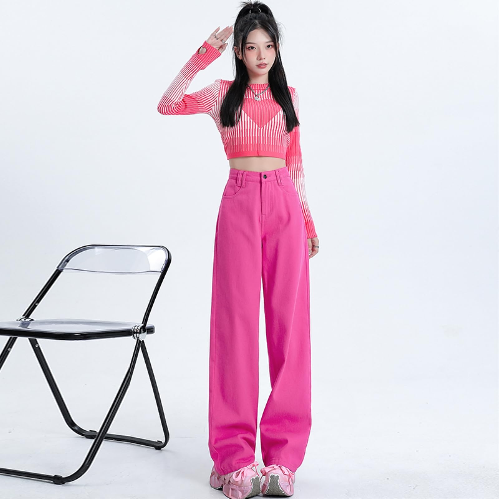 Jeans Donna Casual da Donna, Comodi E Versatili, Dolci Rinfrescanti -Rosa-XXL