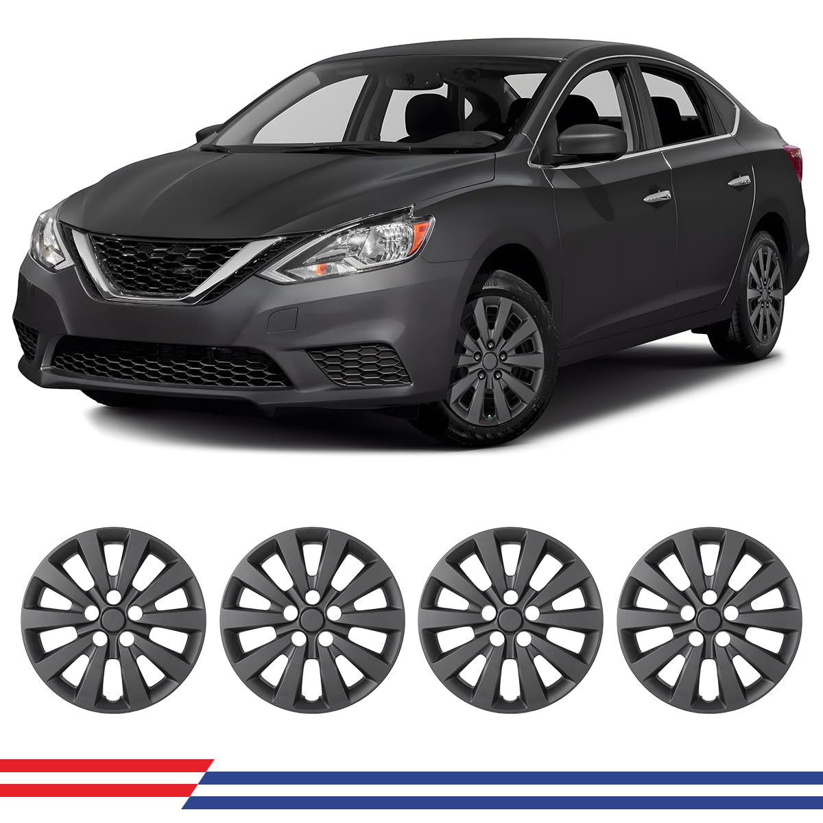 CAROXX 16" Hubcaps Wheel Rims Cover for Nissan SENTRA 2013-2019, Nissan Leaf 2011-2017 Compatible with Steel Wheels, R16 Hub Caps Snap On Installation