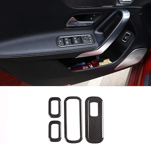 YIWANG Fibra de carbono estilo ABS coche cristal elevación botón marco ajuste 4 unids para Mercedes Benz una clase W177 2019 accesorios de coche