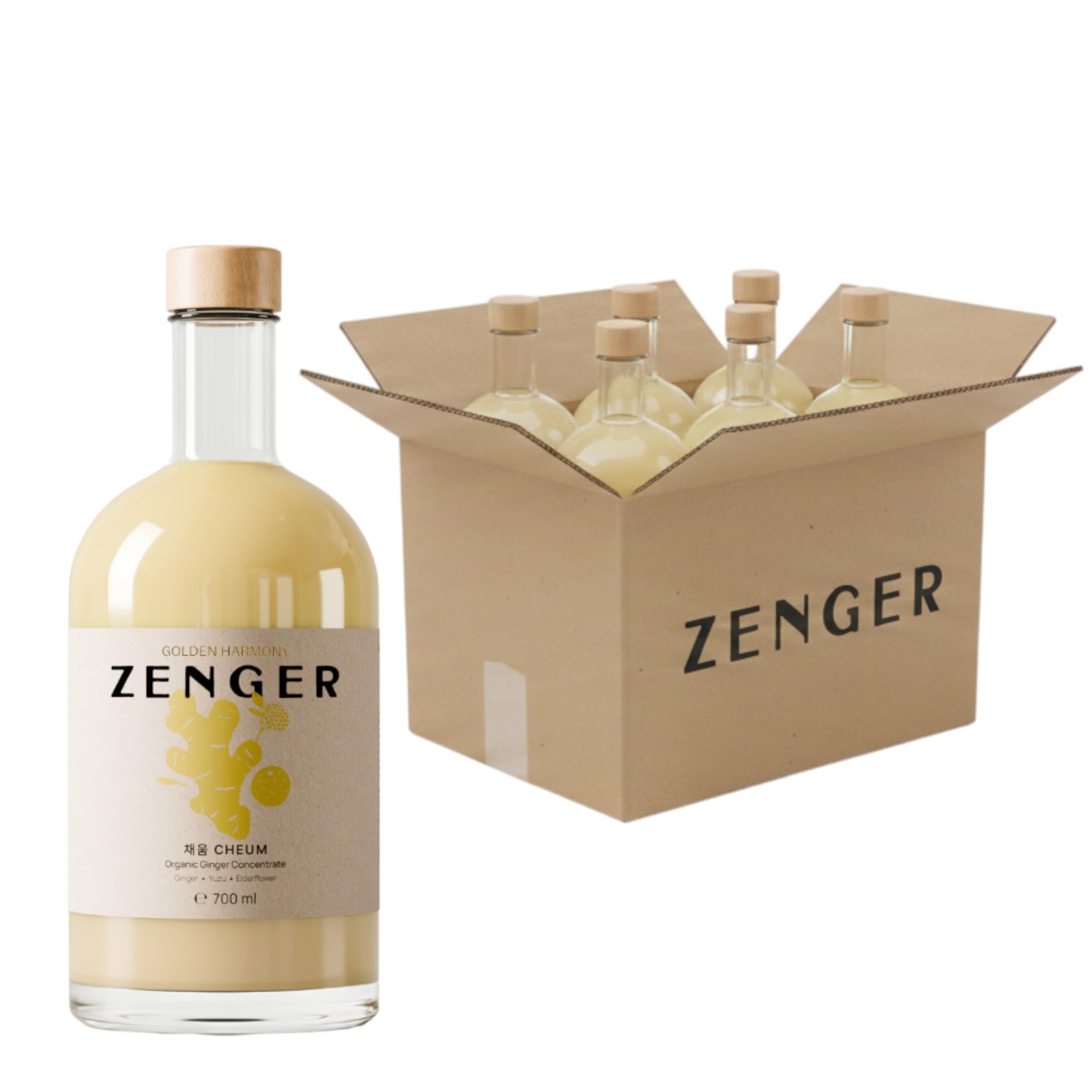 ZENGER Golden Harmony CHEUM– Premium Bio Ingwer Elixir (700 ml x 6er Pack) | Natürliches Ingwerkonzentrat | Alkoholfrei | Für Tee-Rituale, Mocktails & Daily Wellness