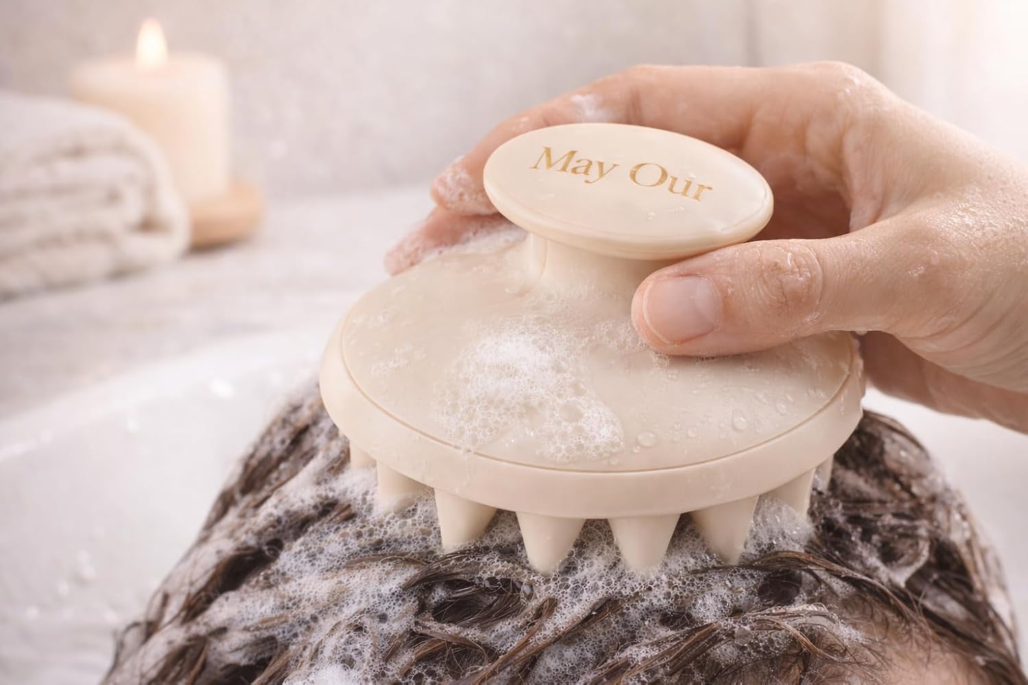 May Our Scalp Massager Shampoo Brush – Soft Silicone Head Scrubber for Relaxing Scalp Massage – for Women, Men & Kids – Wet & Dry Use