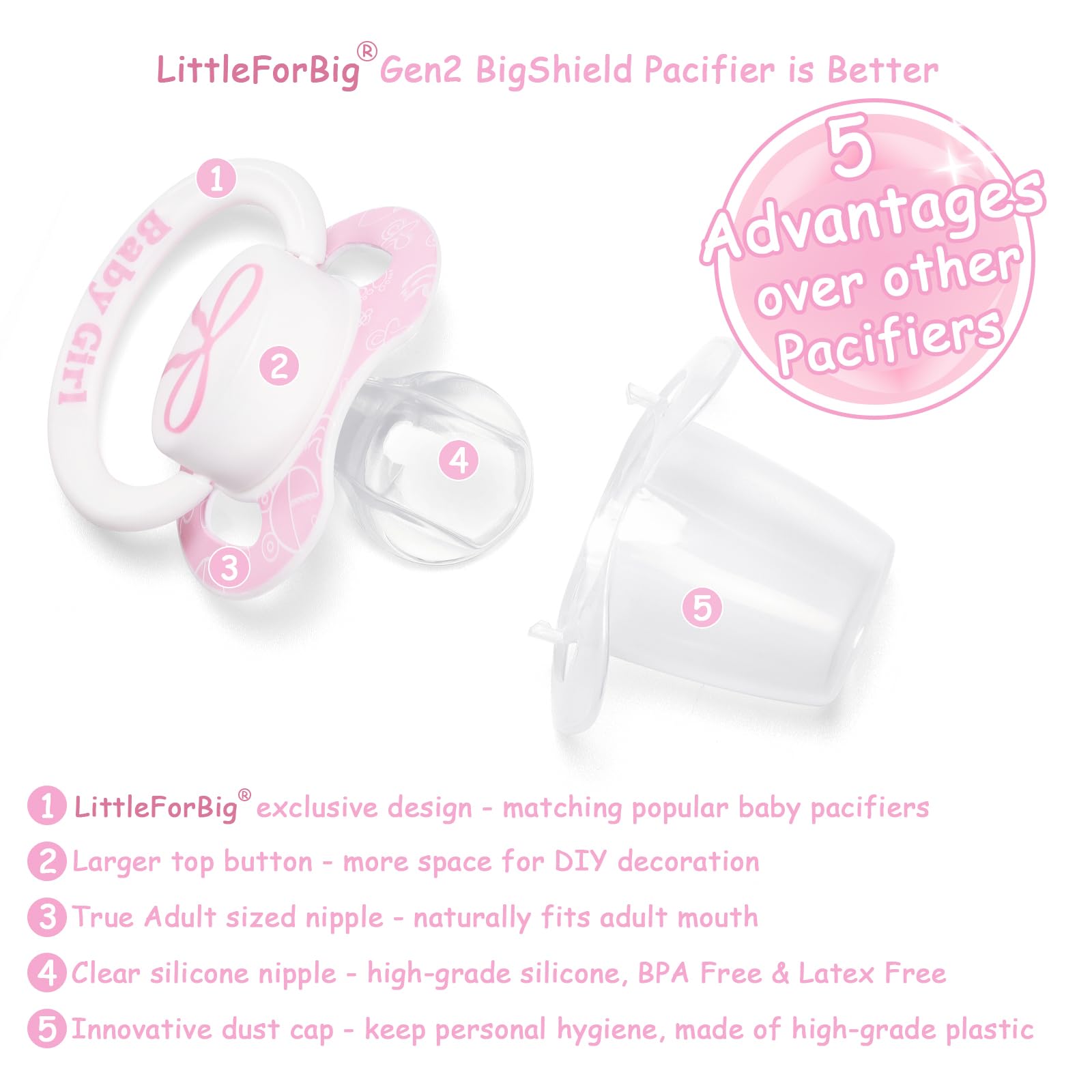 LittleForBig Bigshield Generation-II Adult Sized Printed Pacifier Girl Pattern