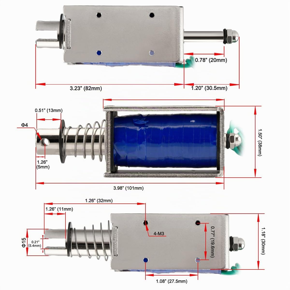 Heschen Électroaimant solénoïde, HS-1564B, DC12V 3A, course 20mm, force 60N, type Push Pull, cadre ouvert, mouvement linéaire