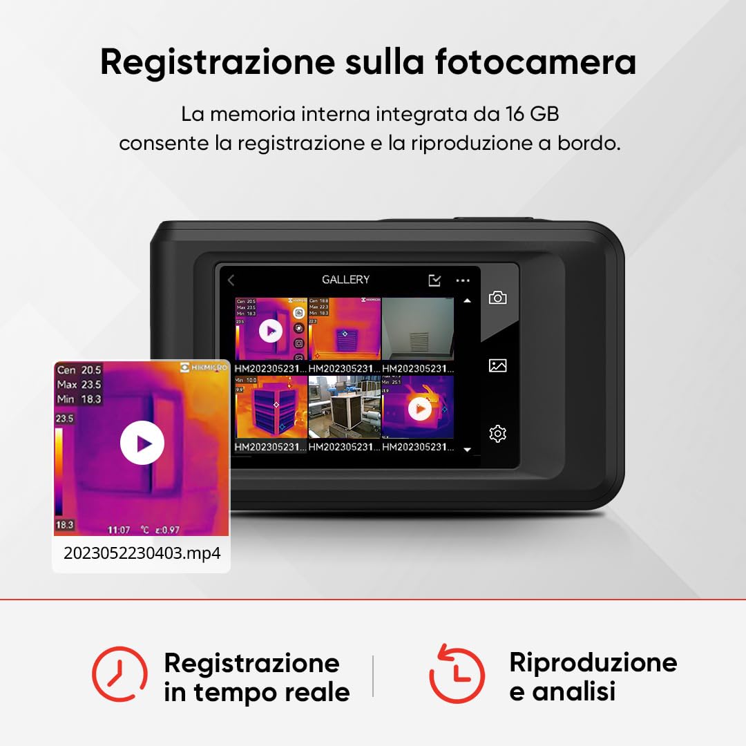 HIKMICRO Telecamera termica da PocketC con risoluzione IR di 256 x 192 pixel e camera visiva da 8MP, 25 Hz, scanner termico con schermo touch da 3,5 pollici, IP54, -20℃~400℃, senza WiFi