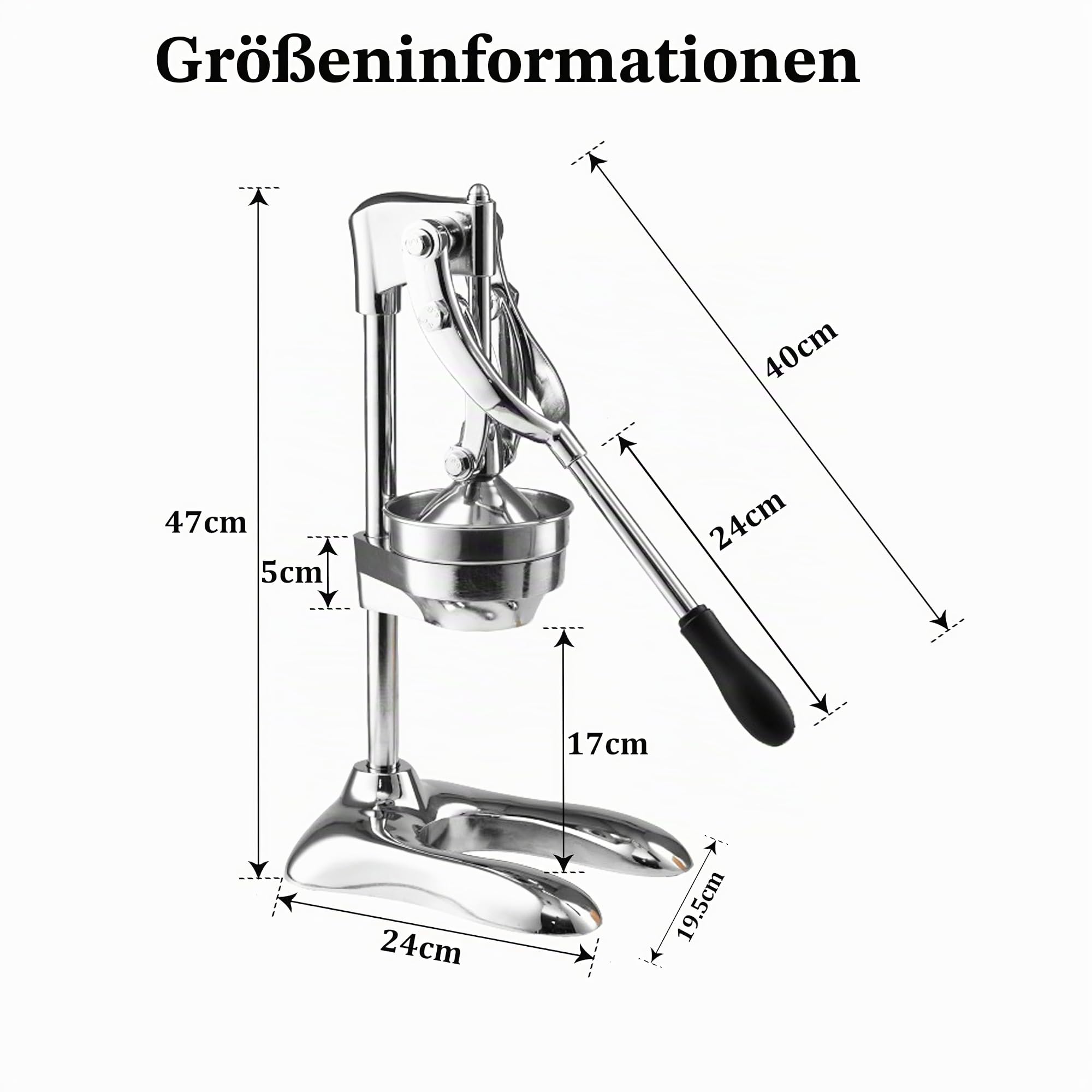 Manuelle Zitruspresse, Hebelpresse, Abnehmbar,Silber | 304 Edelstahl Sieb, Einfache Bedienung, Stabiler Stand, Für Zitrus Und Obst, Hohe Saftausbeute