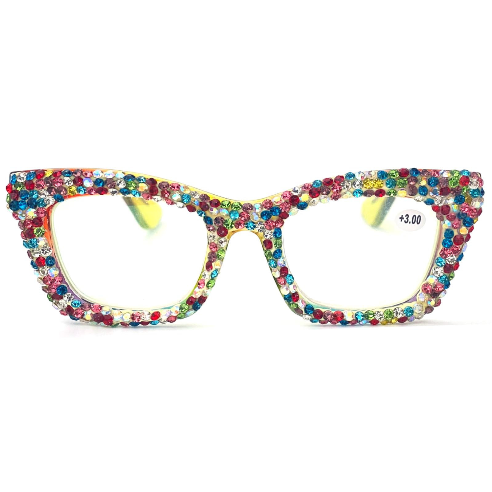 mincl Oversized Oprah style Bling Rhinestone Square Reading Glasses For Women Shiny Diamond Blue Light Blocking Eyeglasses