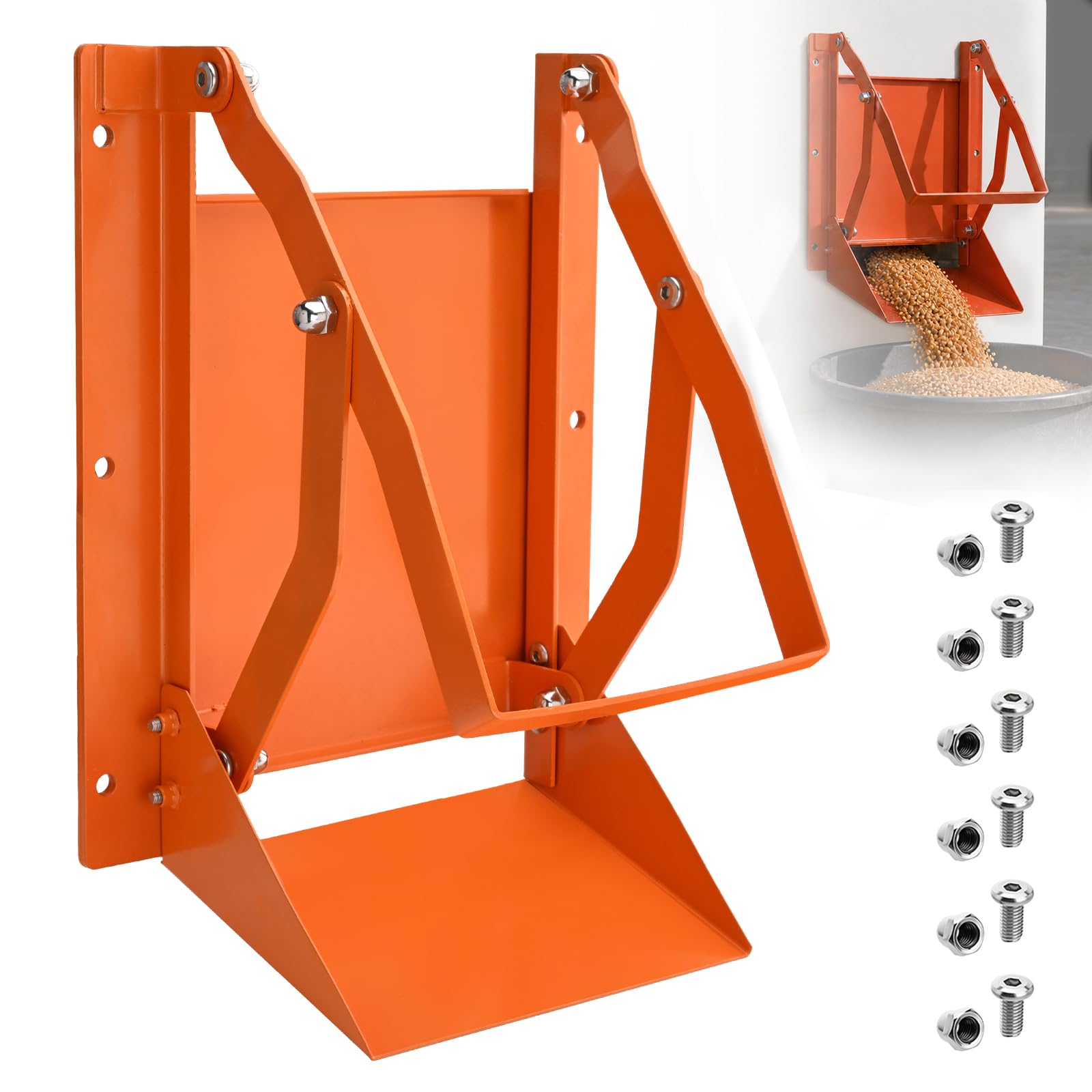 Gleitgitter mit Schütte für IBC Tote, manuelles Korntor, 22,9 x 22,9 cm | Schwerkraft-Gleittor, Easy-Flow-Steuerung für Getreidebehälter, Trichter, Viehfütterungs- und Fördersysteme, Orange
