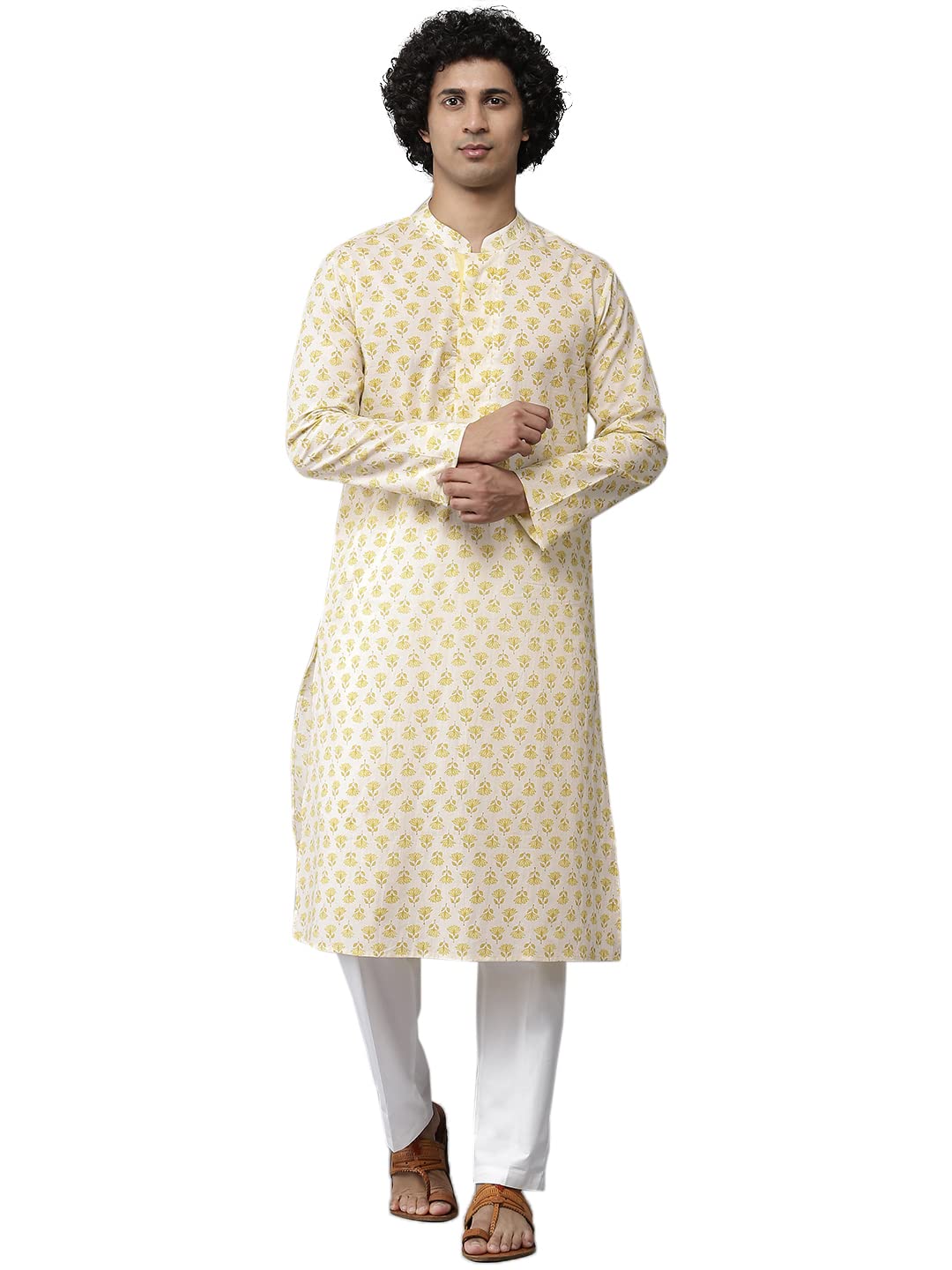 See Designs Men's Cotton Kurta Pyjama Set Yellow Xs