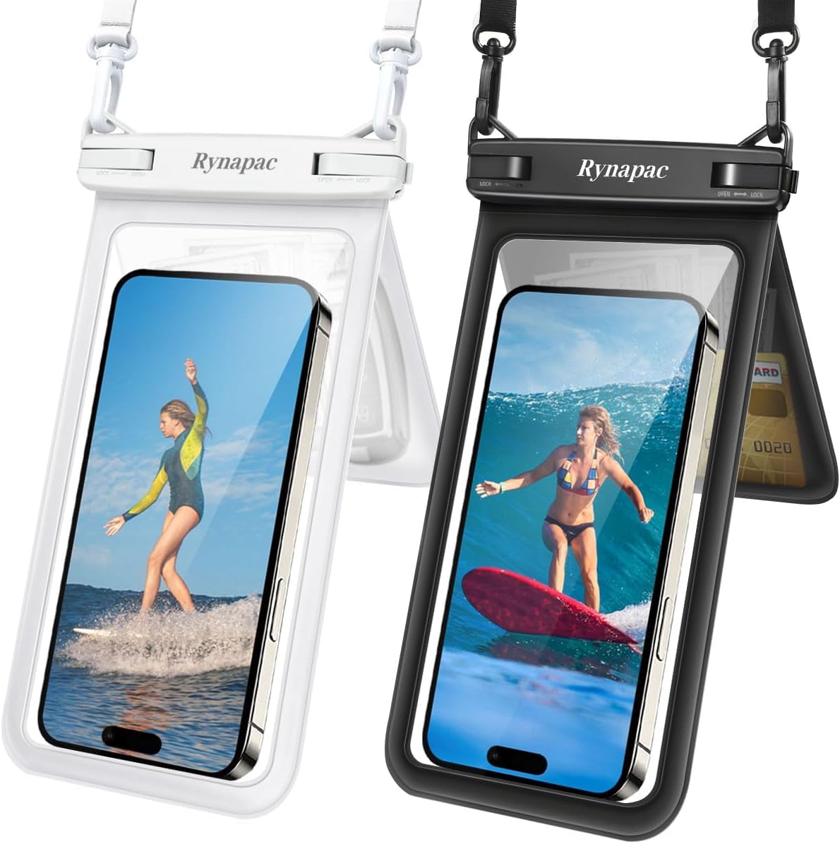 Rynapac IPX8 Waterproof Phone Pouch 2 Pack, [Up to 8.5''] Double Space Waterproof Phone Case with Lanyard for iPhone 17 16 15 14 Pro Max, Cellphone