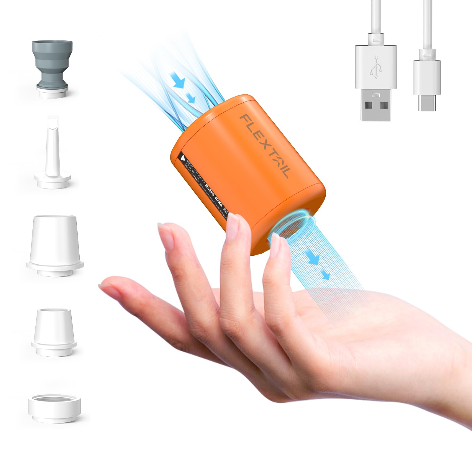 FLEXTAILGEAR Elektrische Luftpumpe, Tragbare Kompakte Minipumpe, Über USB Wiederaufladbar Zum Aufblasen/Entleeren, Luftmatratzen, Schwimmringe, Vakuumbeutel