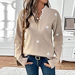 Cute Heart Print Sweater for Women - V-Neck Sweater Pullovers with Lace Trim, Knit Jumper - Image 2