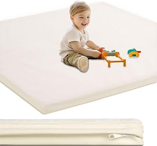 Separo 1.2" Thick Baby Play Mat 50x50 - Soft Flannel Foam Padded Mat, Non-Slip Bottom, Removable Washable Cover for Crawling Toddlers Infants Beige
