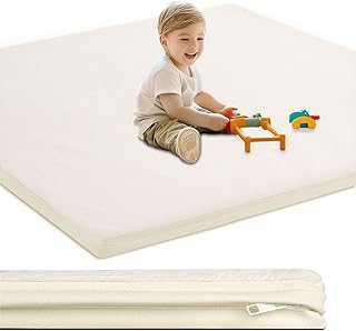 Baby Play Mat for Floor,1.2"Thick Padded Foam 50x50 playpen mat, Soft Velvet&Non-Slip Leather,Removable&Washable Cover,Nursery Rug for Baby Crawling,Toddlers,Infants,kids,Yoga,Tatami,Beige
