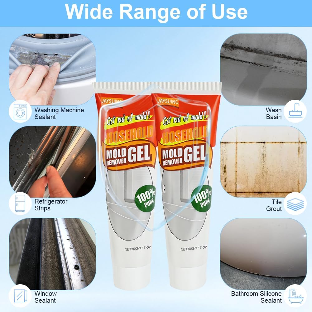 2PCS Nexa Remover Gel,Nuroclean Remover Gel with 2PCS Hard Bristle Crevice Cleaning Brush,Suitable for Grout, Refrigerator, Bathroom Cleaning Solution , Safe Formula That Does Not Damage The Surface