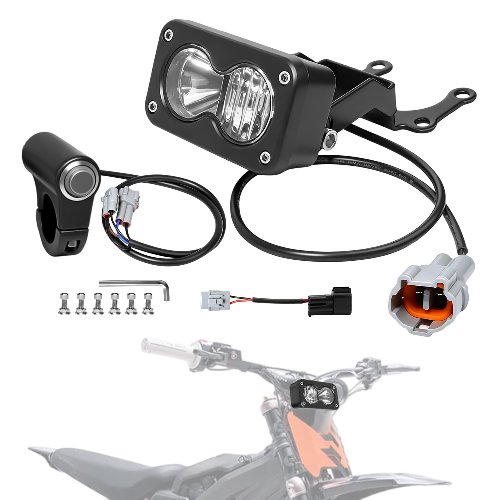 Photo 1 of CuraceQ 1Set Electric Dirt Bike Headlight with Control Switch for Surron, White Light Headlight Kit Light Bar with Switch for Surron Light Bee X/S, Eride Pro S/SS, Segway X260, Talaria Sting R MX4