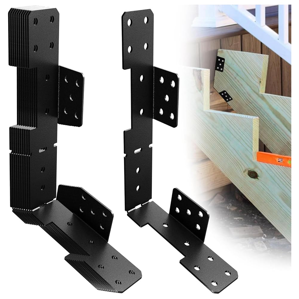 Jnchdghwa Black Stair Stringer Hanger Bracket,Adjustable Stair Stringer Hanger,Deck Stair Brackets,Tair Stringer Connector Great