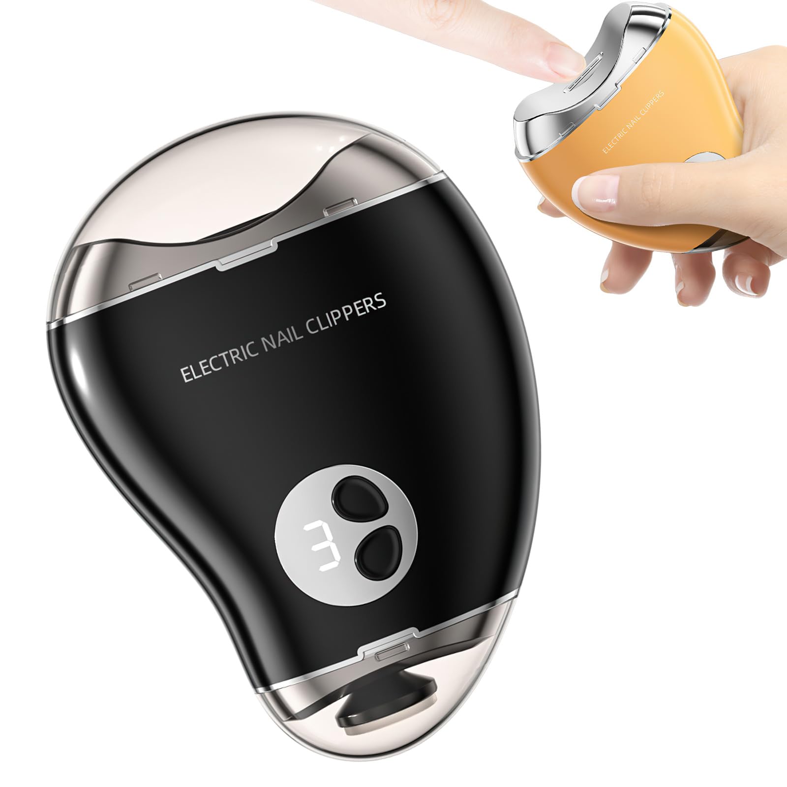 2-in-1 Automatic Electric Nail Trimmer& Polisher with LED Light, 3-Speeds, Rechargeable Nails Cutter, Cordless Electric Nail Clippers for Seniors Children (Black)