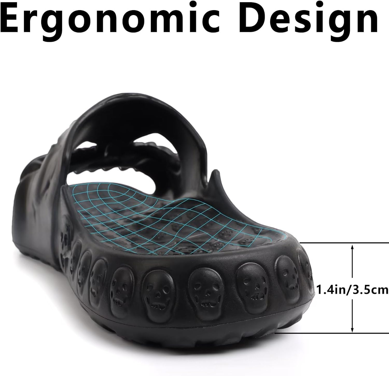 Skull Slides Sandals for Men Women,Non Slip Sport Cloud Cloudies Slides Slippers,Open Toe Slip on Comfy Beach Halloween Skull Slides Shower House Home Indoor Outdoor Thick Soft Shoes - Image 5