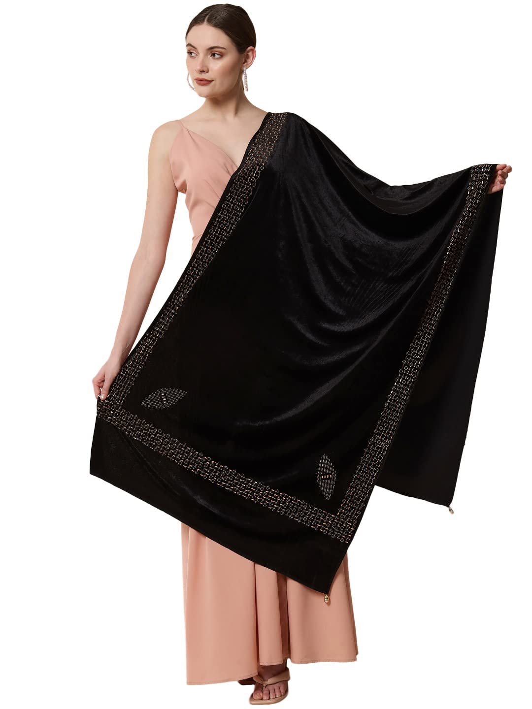 Pashtush Estola para mujer, terciopelo suave con trabajo de cristal adornado