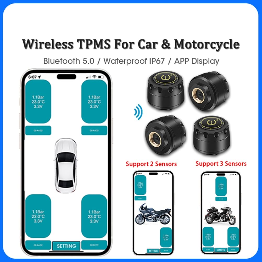 TPMS Bezprzewodowy system monitorowania ciśnienia w oponach Bluetooth 5.0 Czujniki w oponach Wyświetlacz samochodowy telefon komórkowy dla systemu Android IOS
