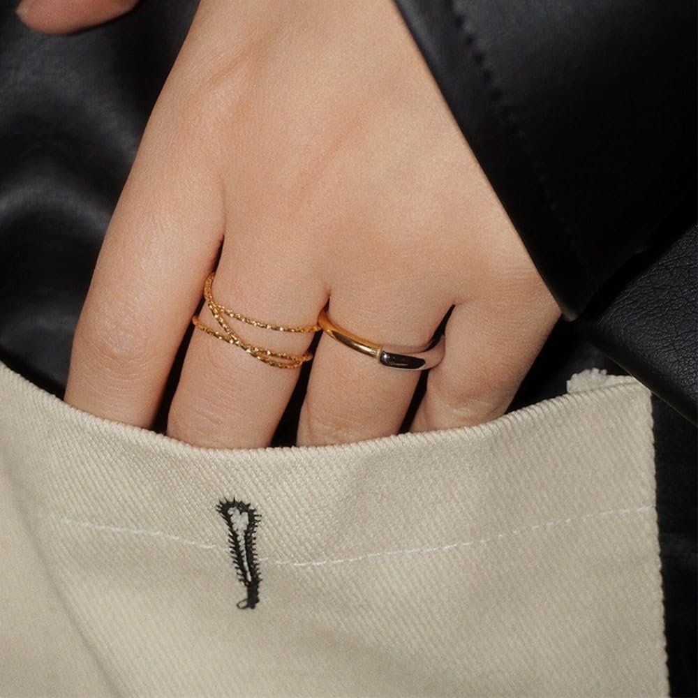Two Tone Ring, Gold and Silver Simple Bands, 3mm Mixed Metal Ring for Women, Stainless Steel Minimalist Stackable Rings Chic Stacking Jewelry
