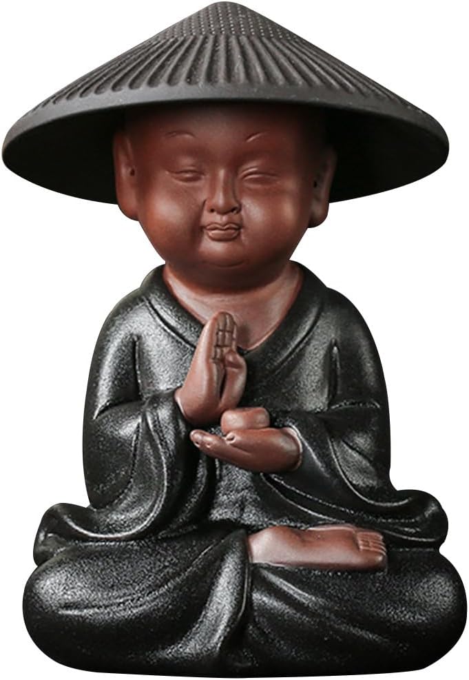 Homoyoyo Monk Shape Tea Pet Ceramic Monk Figurine Tea House Adornment Small Pet Decor for Gongfu Ceremony Desk Office Home Infuser Gift