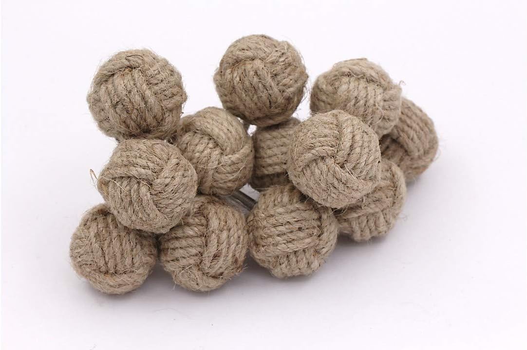 RII 12 Rope Doorknobs Nautical Twisted Decorative Jute, Rustic Rope Knot Drawer Pull and Push, Furniture Handles/Knobs, Cabinets, Wardrobes, Cupboards, Drawer, Nautical Hardware Décor, Gift