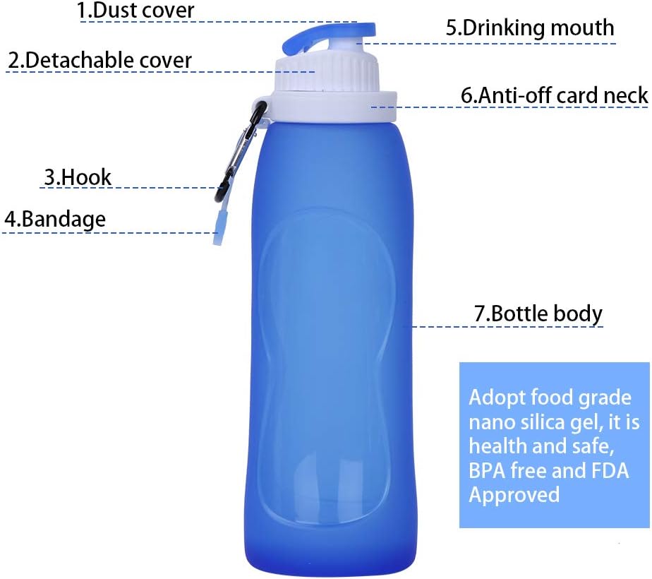 Collapsible Water Bottle, McoMce Portable Folding Bottle & Water Bottle with Clip for Backpack, Foldable Water Bottle BPA Free, 2 Pcs Sport Bottle Water Squeeze Collapble Watterbottles : Sports & Outdoors