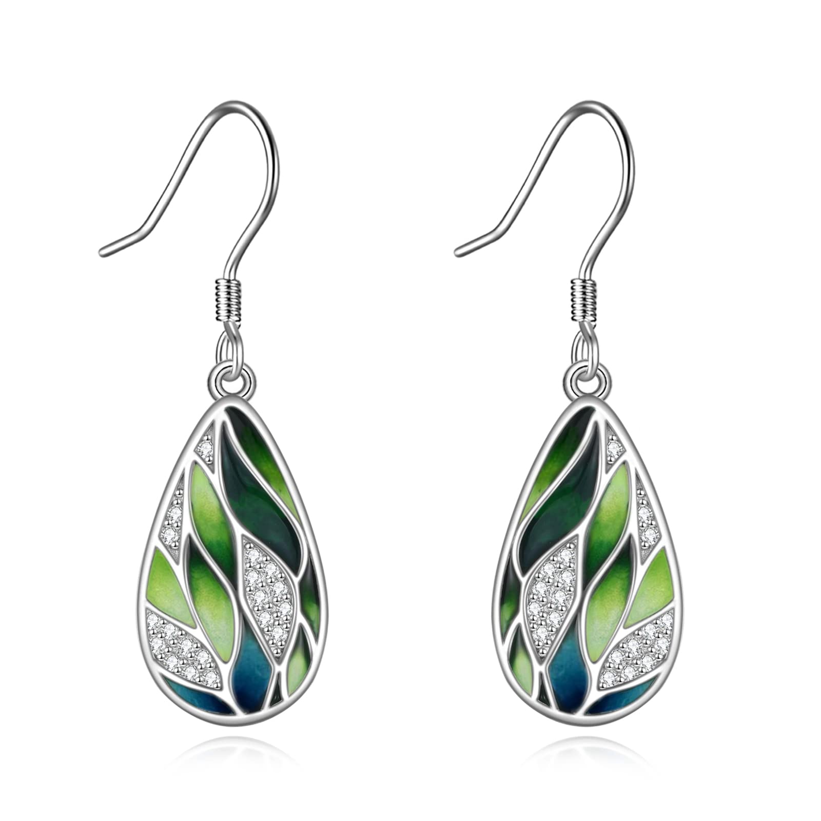 POPLYKE 925 Sterling Silber Träne Ohrringe Dangle Berg Filigrane Sonnenblume Biene Libelle Leben Baum Ohrringe für Frauen Mädchen Abalone Shell Türkis Schmuck Geburtstag Mütter Tag Geschenke für Mama
