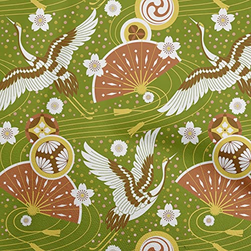 oneOone Cotton Silk Forest Green Fabric Asian Japanese Pattern Quilting Supplies Print Sewing Fabric by The Yard 42 Inch Wide